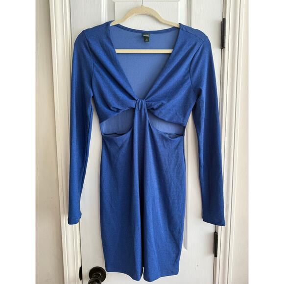Wild Fable Lurex Long Sleeve Cut Out Blue Dress Sparkles size Medium - Picture 4 of 8